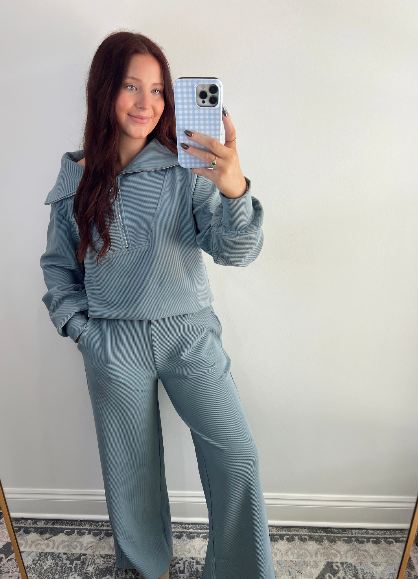 Ribbed Half Zip Pullover Set