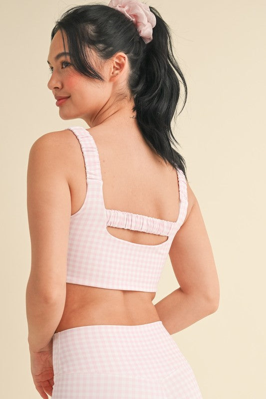 Pink Gingham Ruched Bra