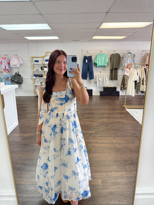 Blue and White Floral Midi