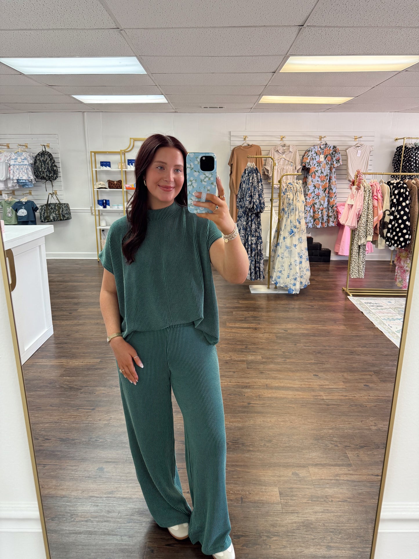 Ribbed High Neck Set | Green