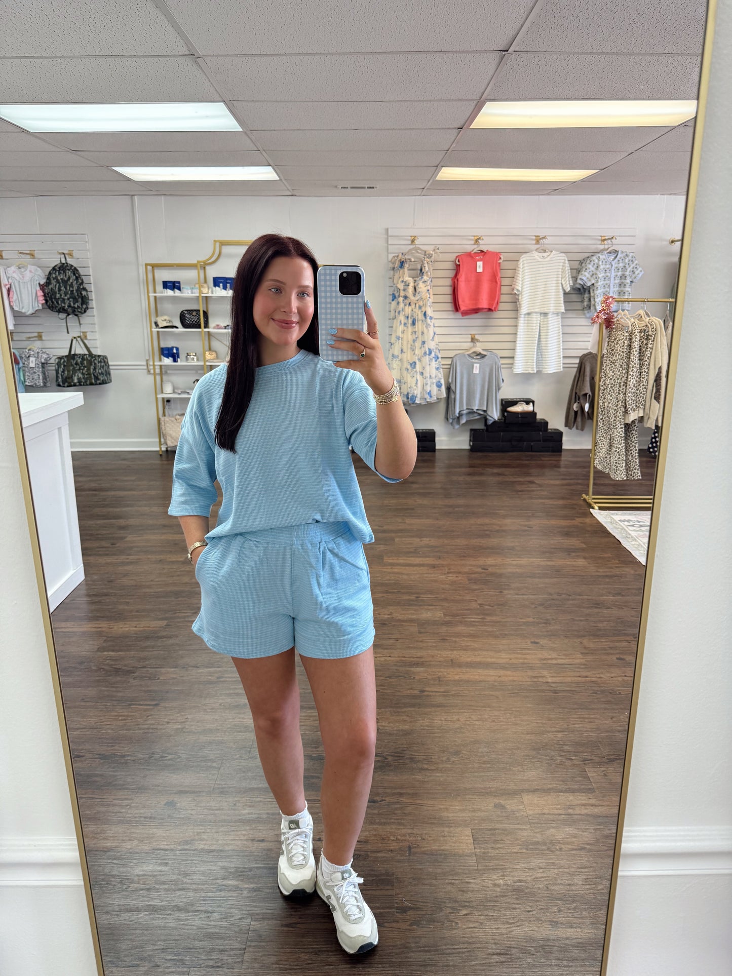 Blue Stripe Shorts Set