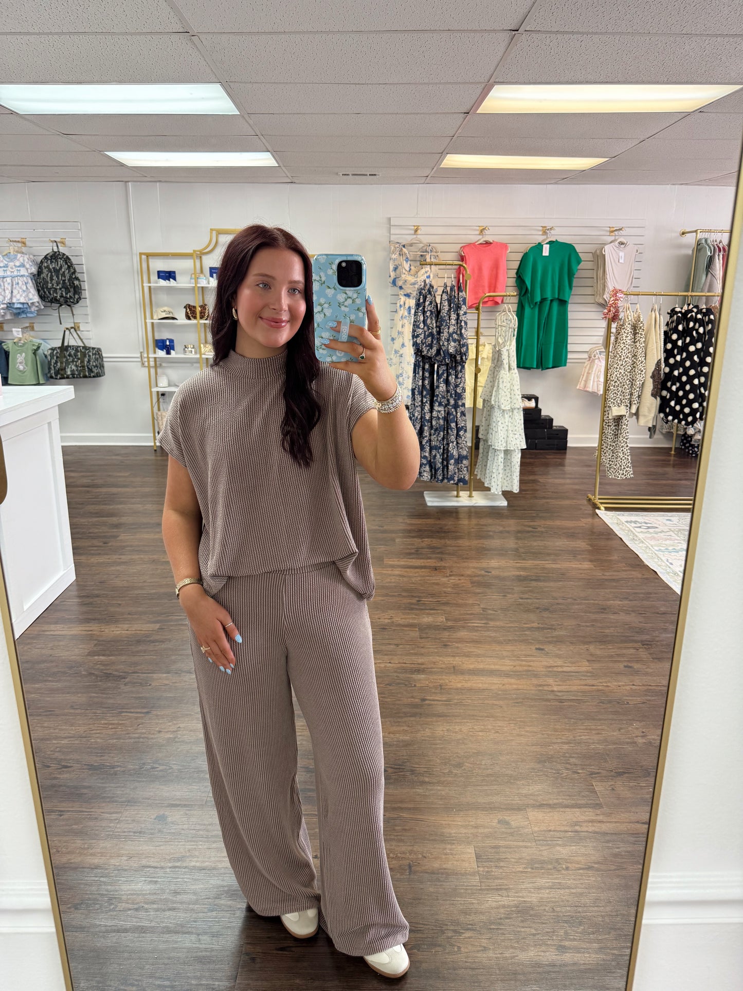 Ribbed High Neck Set | Mocha