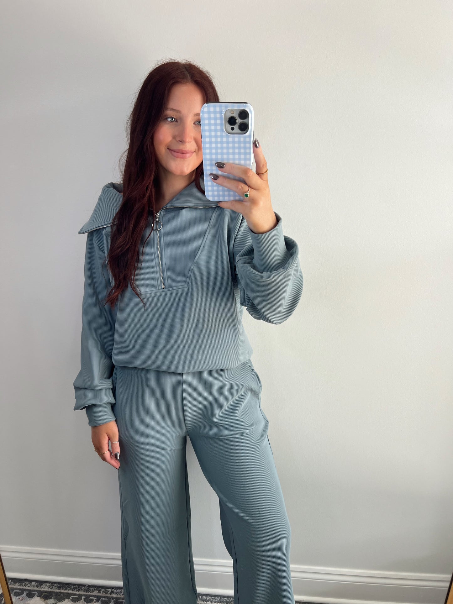 Ribbed Half Zip Pullover Set