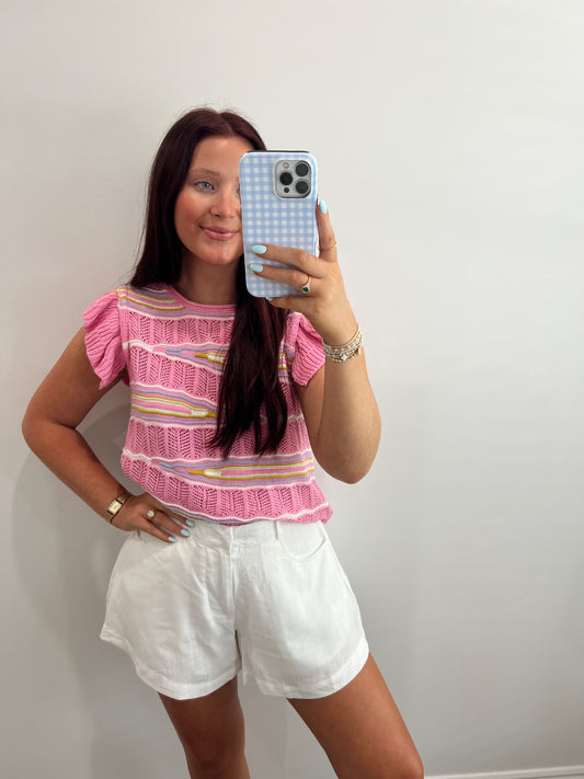 Pink Ruffle Sweater Top