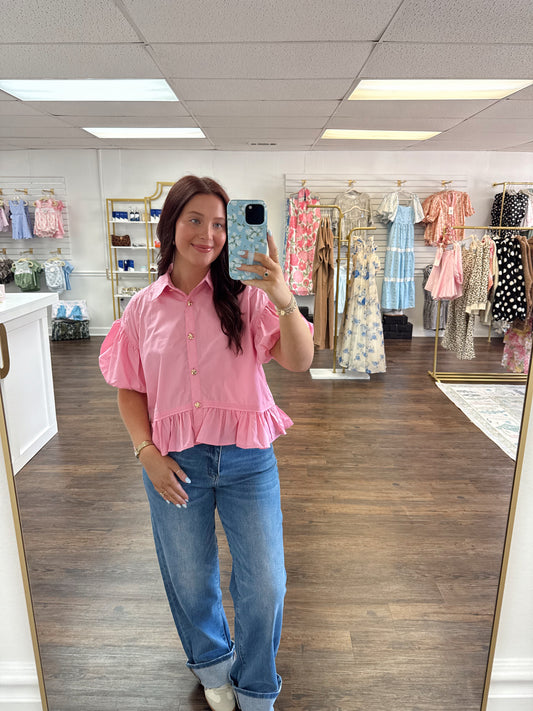 Pink Puff Sleeve Top