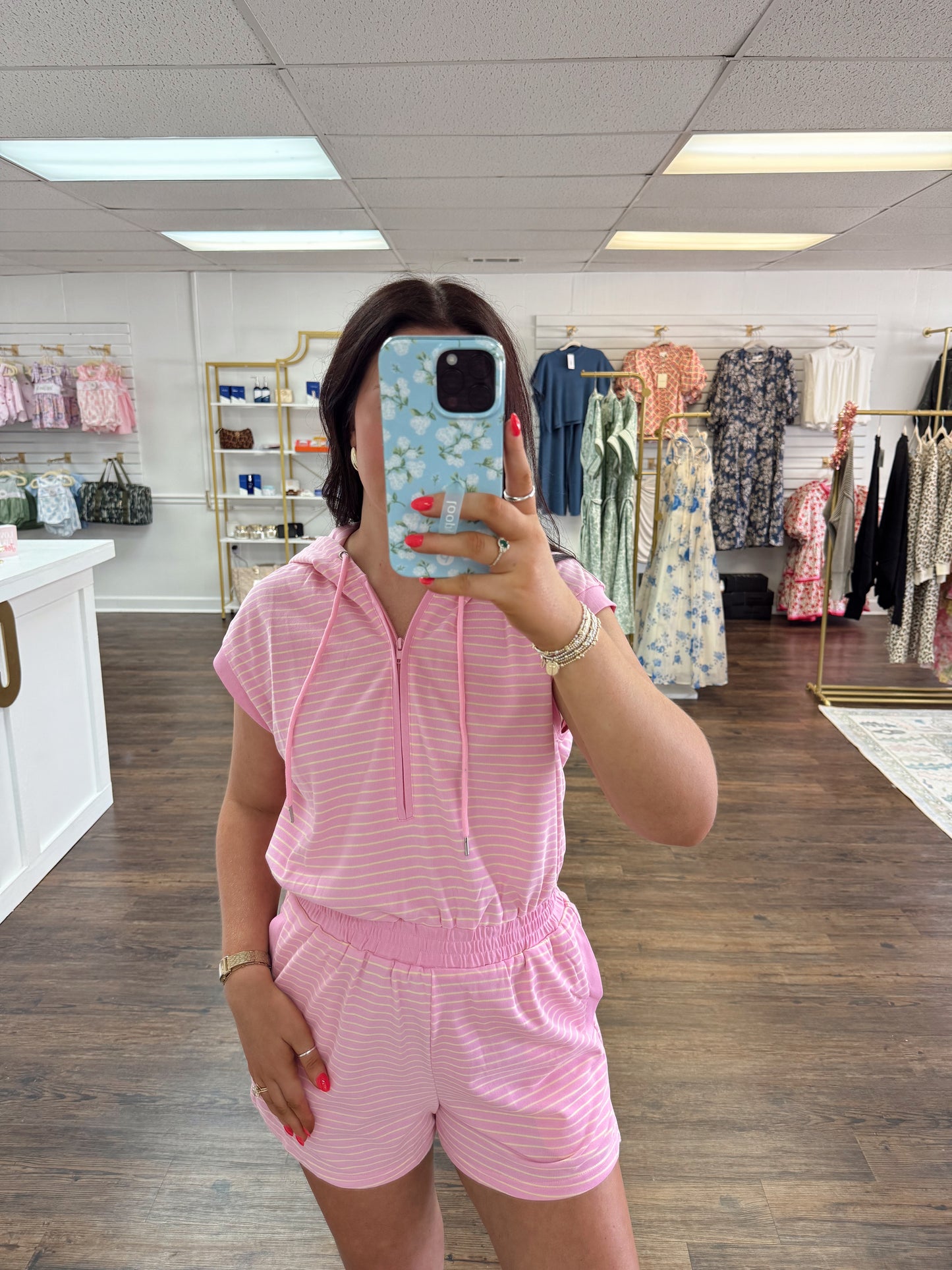 Striped Half Zip Romper