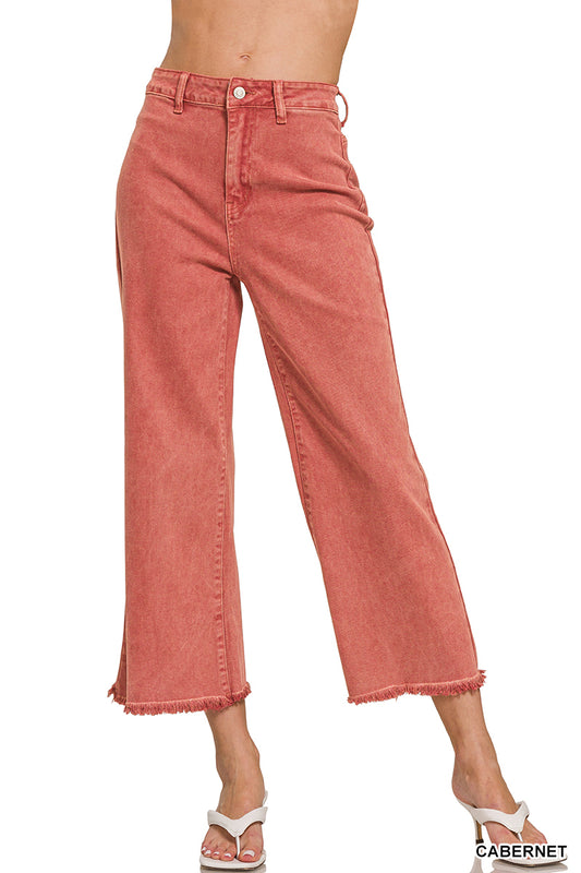 High Waist Frayed Hem Pants | Cabernet