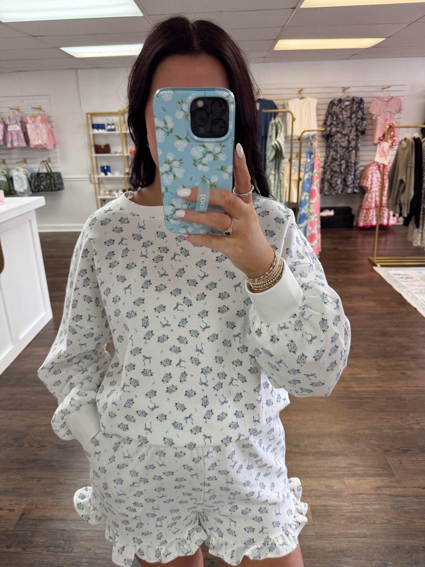Blue Floral Bow Set