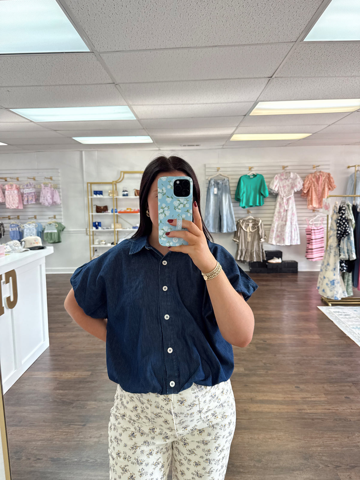 Denim Bubble Blouse
