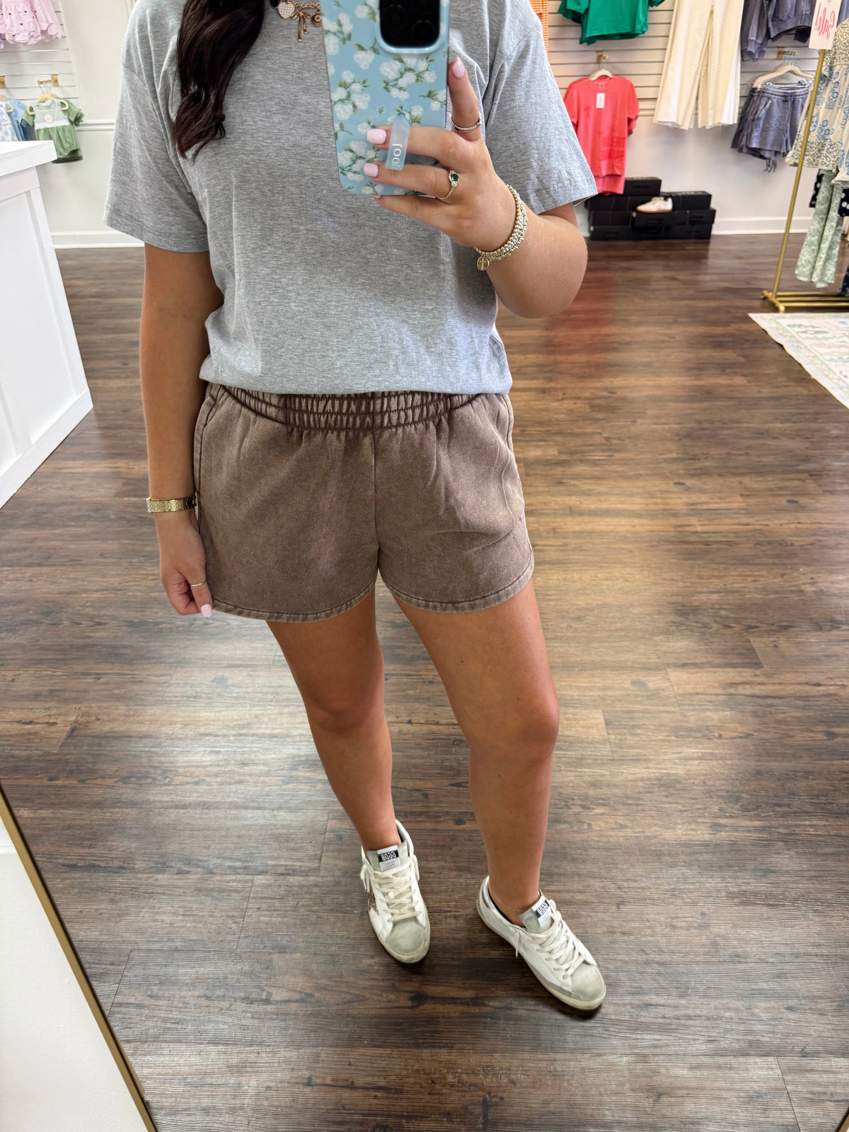 Brown Acid Washed Shorts