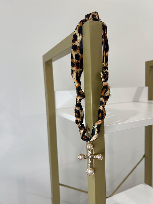 Cheetah Cross Scarf Necklace