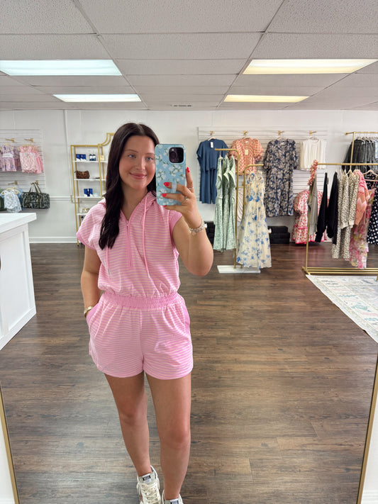 Striped Half Zip Romper