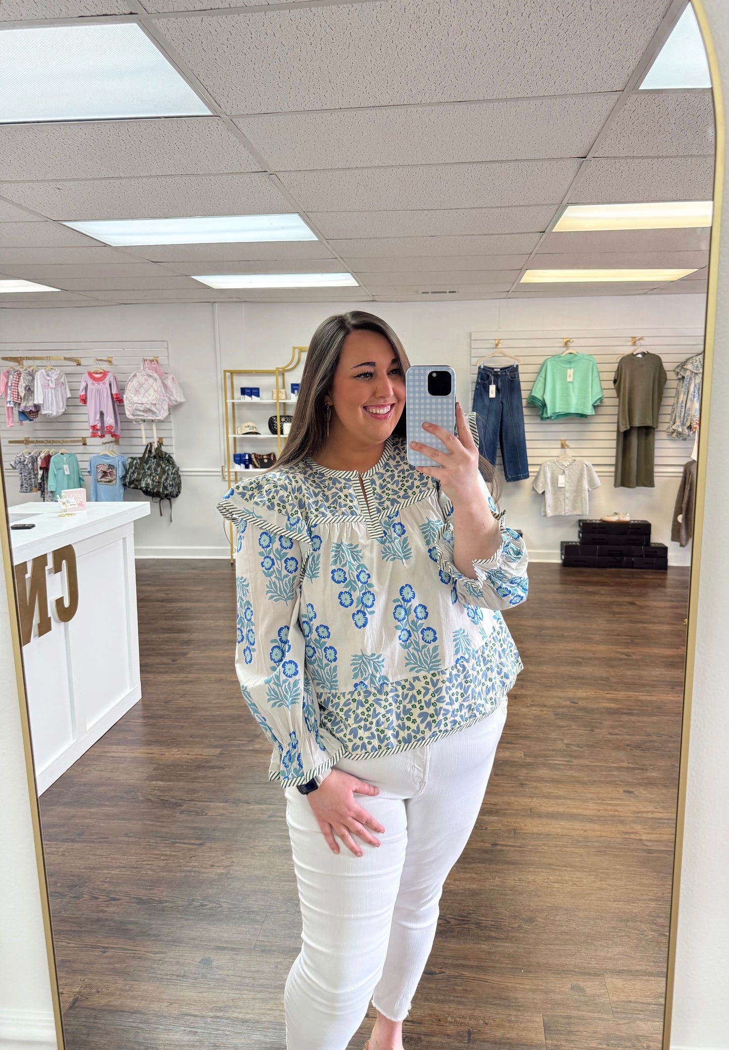 Multi Print Ruffle Top | PLUS