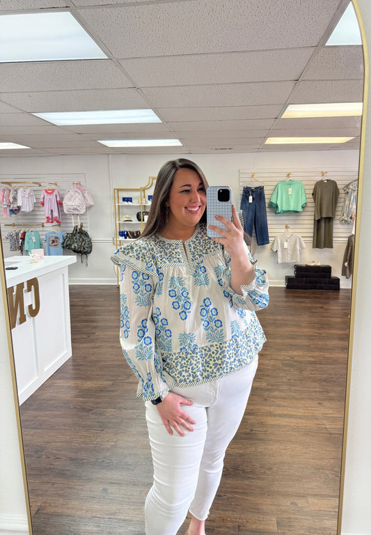 Multi Print Ruffle Top | PLUS