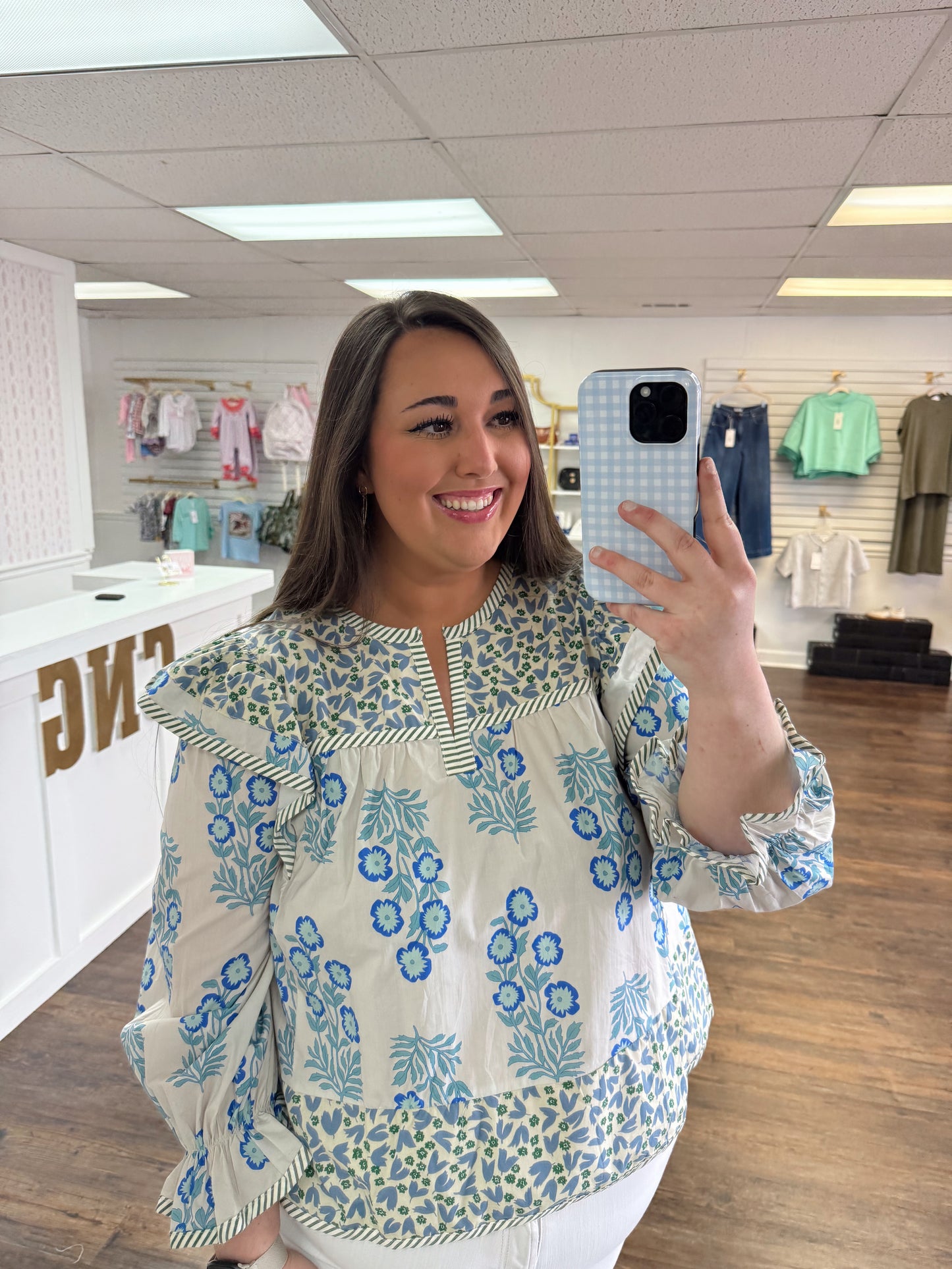 Multi Print Ruffle Top | PLUS