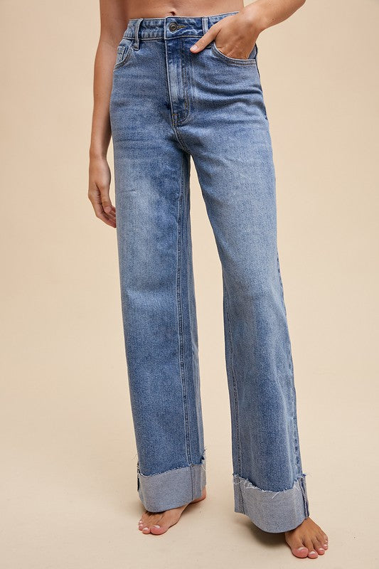 Cuffed Hem High Rise Jeans