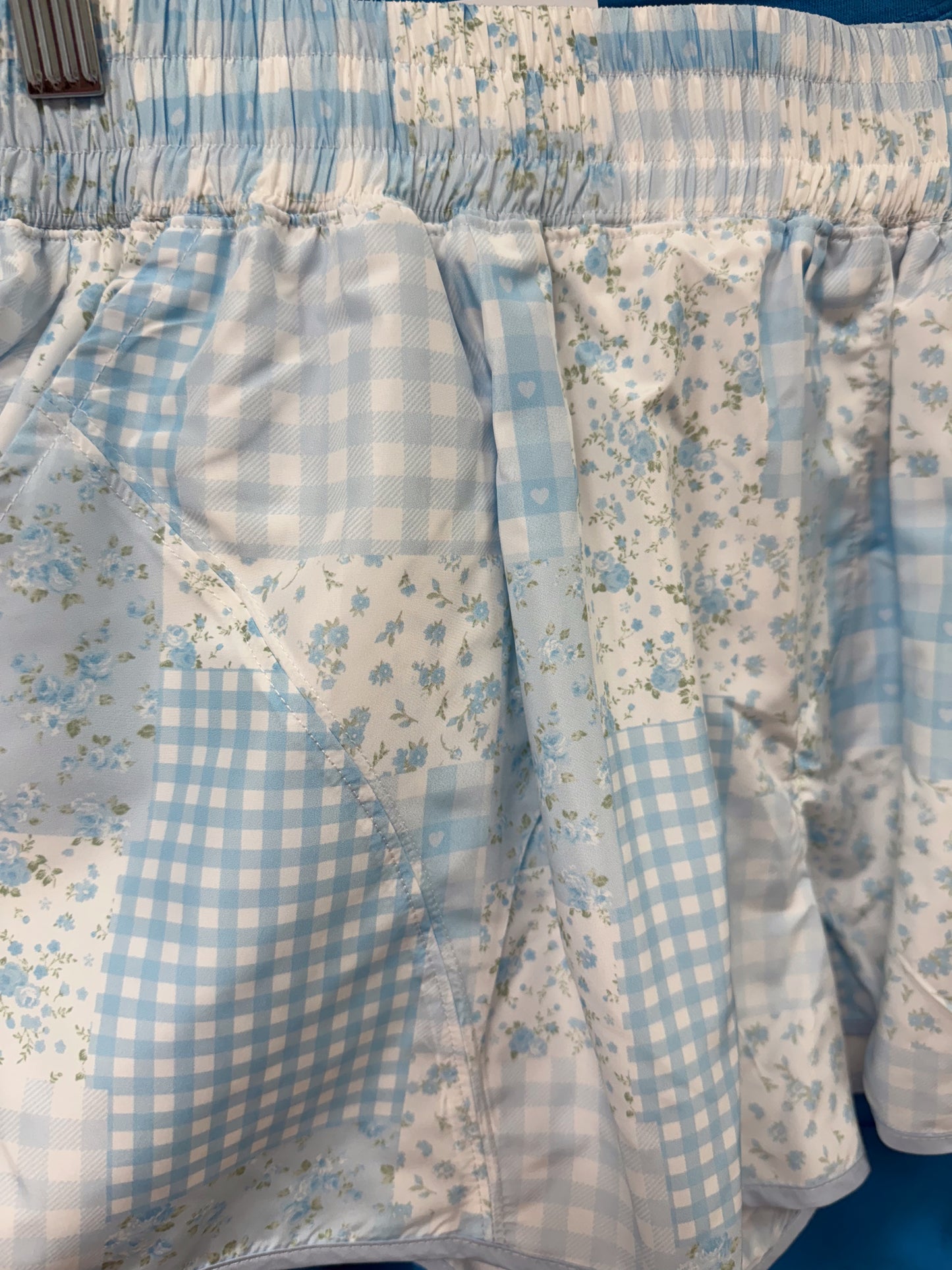 Flower With Checker Patchwork Shorts