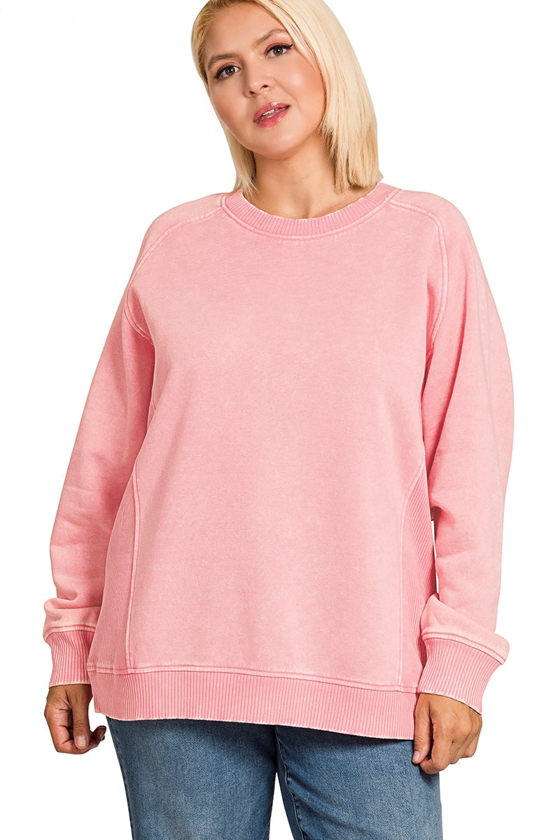 Acid Washed Fleece Pullover | PLUS