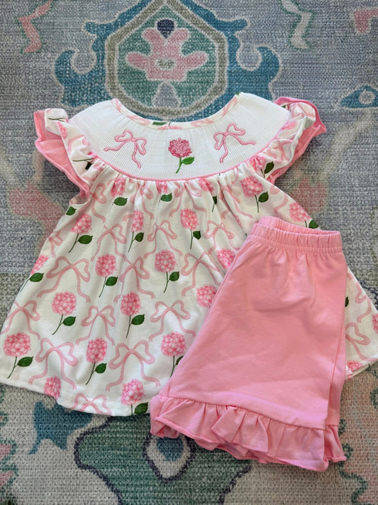 Pink Hydrangea Shorts Set