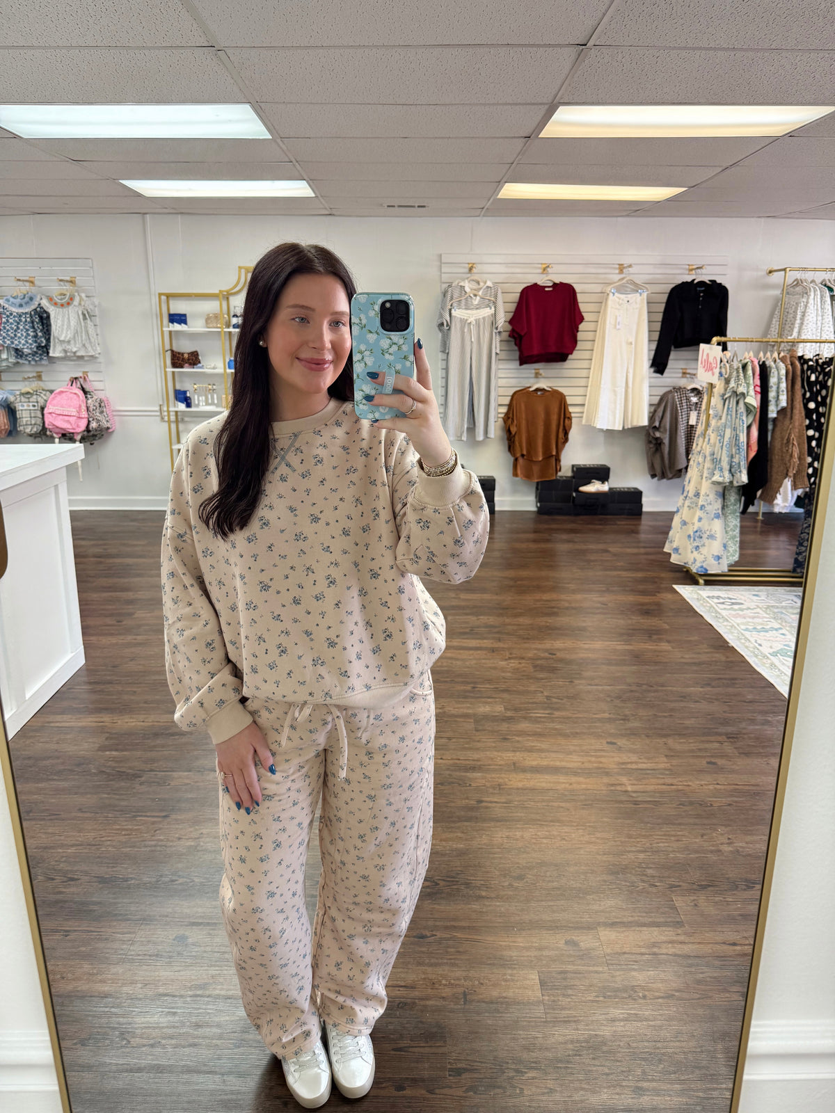 Tan Ditsy Floral Sweatset