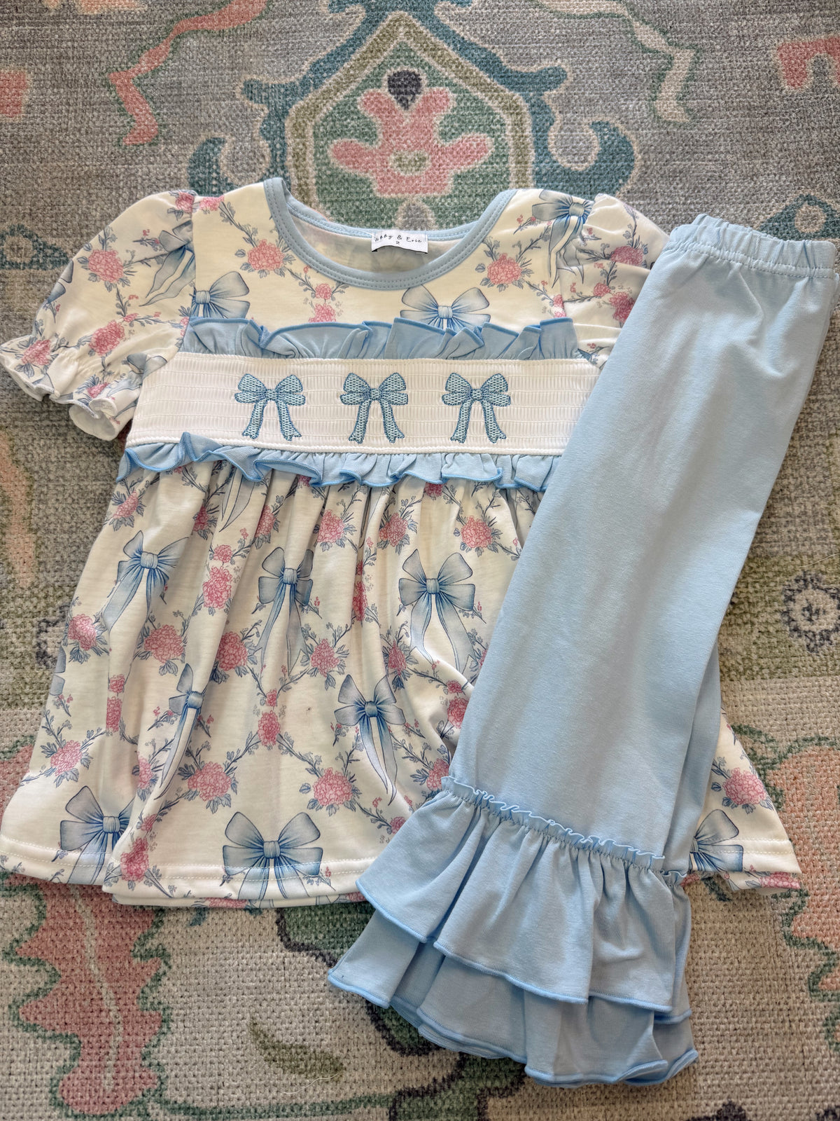 Blue Floral Ruffle Pants Set