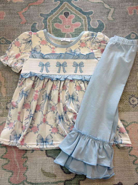 Blue Floral Ruffle Pants Set