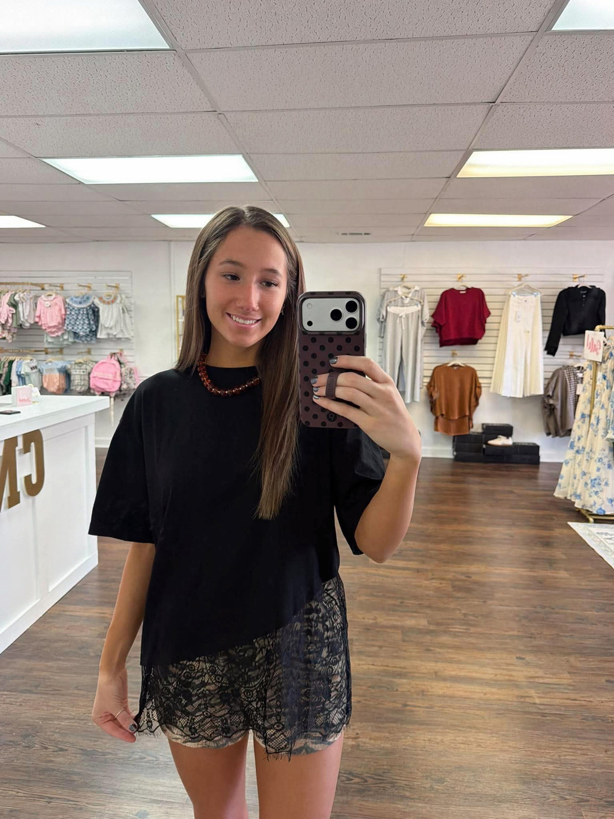 Black Lace Trim Shirt