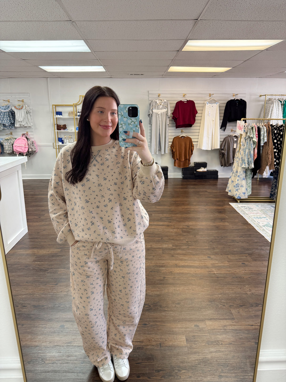 Tan Ditsy Floral Sweatset