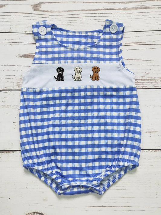 Blue Checkered Dog Romper