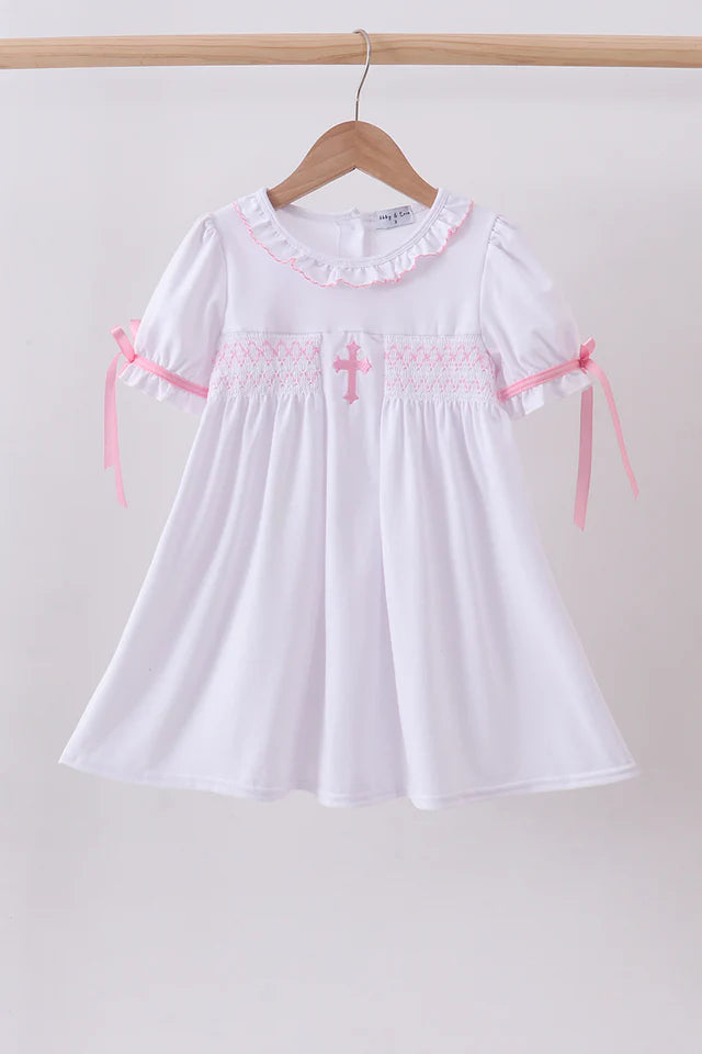 White Cross Ruffle Dress